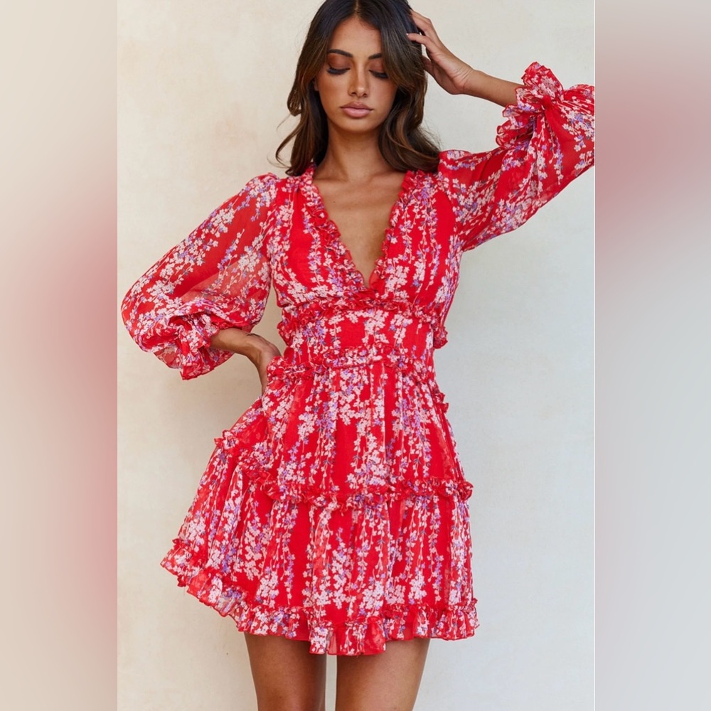 Laney Cutout Back Ruffle Detail Floral Dress